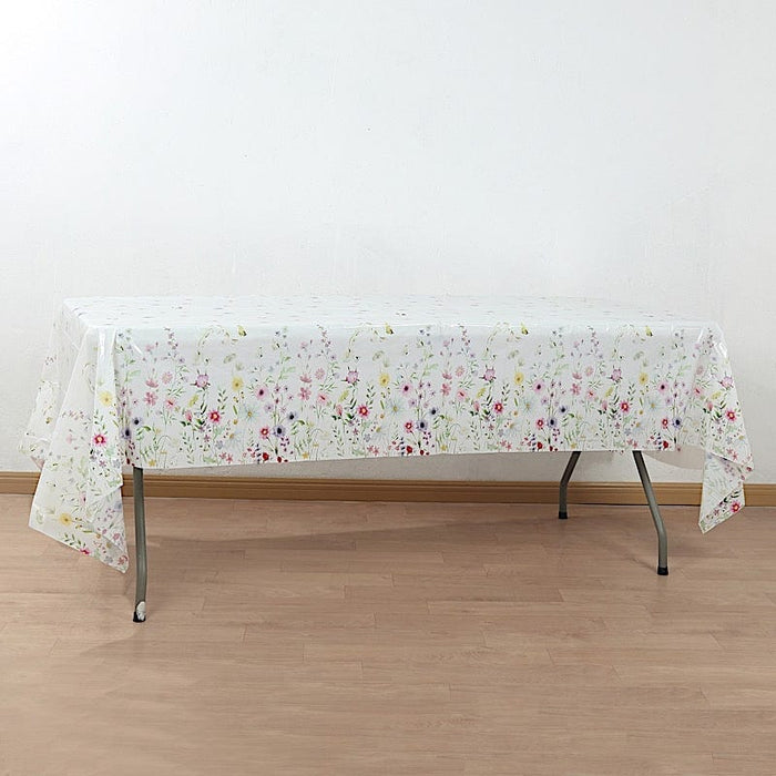 5 Rectangular 54" x 108" Plastic Tablecloths with Wild Flowers Butterfly Print - Assorted TAB_PVC_FLOR02_108_GRN_PK