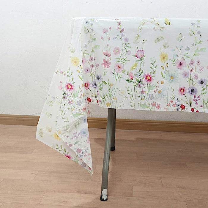 5 Rectangular 54" x 108" Plastic Tablecloths with Wild Flowers Butterfly Print - Assorted TAB_PVC_FLOR02_108_GRN_PK