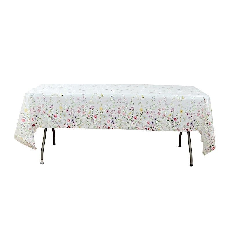 5 Rectangular 54" x 108" Plastic Tablecloths with Wild Flowers Butterfly Print - Assorted TAB_PVC_FLOR02_108_GRN_PK