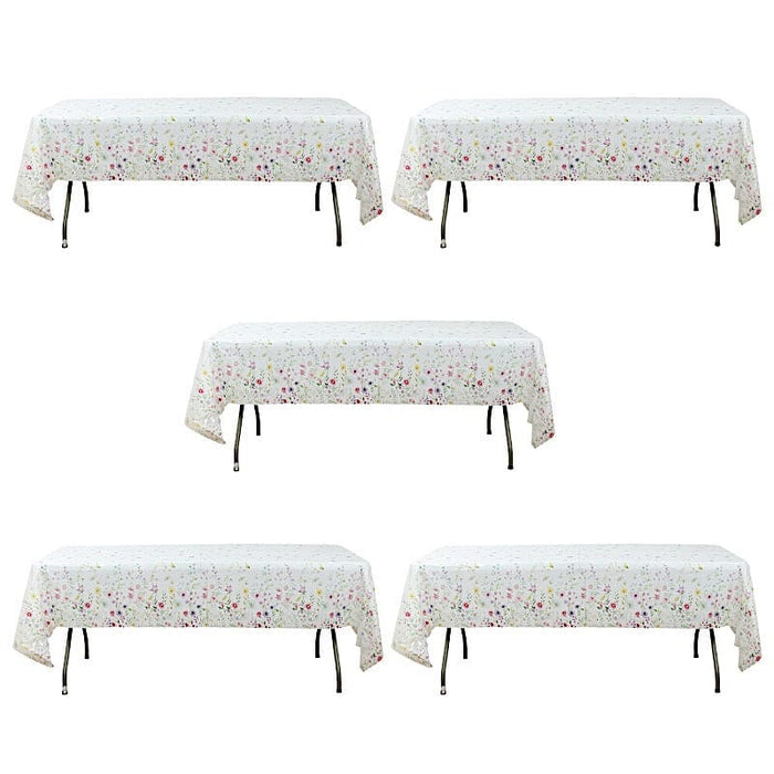 5 Rectangular 54" x 108" Plastic Tablecloths with Wild Flowers Butterfly Print - Assorted TAB_PVC_FLOR02_108_GRN_PK