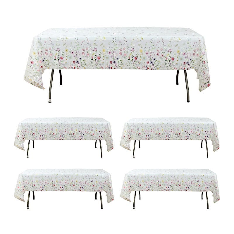 5 Rectangular 54" x 108" Plastic Tablecloths with Wild Flowers Butterfly Print - Assorted TAB_PVC_FLOR02_108_GRN_PK