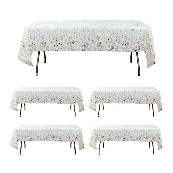 5 Rectangular 54" x 108" Plastic Tablecloths with Wild Flowers Butterfly Print - Assorted TAB_PVC_FLOR02_108_GRN_PK