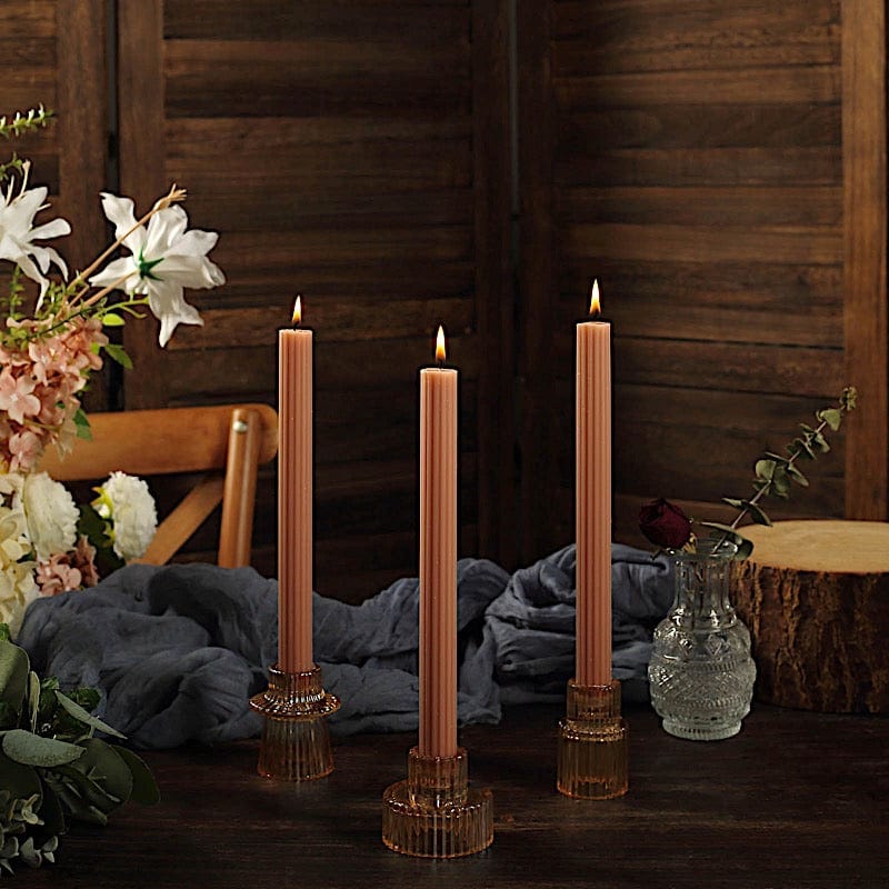 5 Ribbed Design 9" Unscented Premium Wax Taper Candles