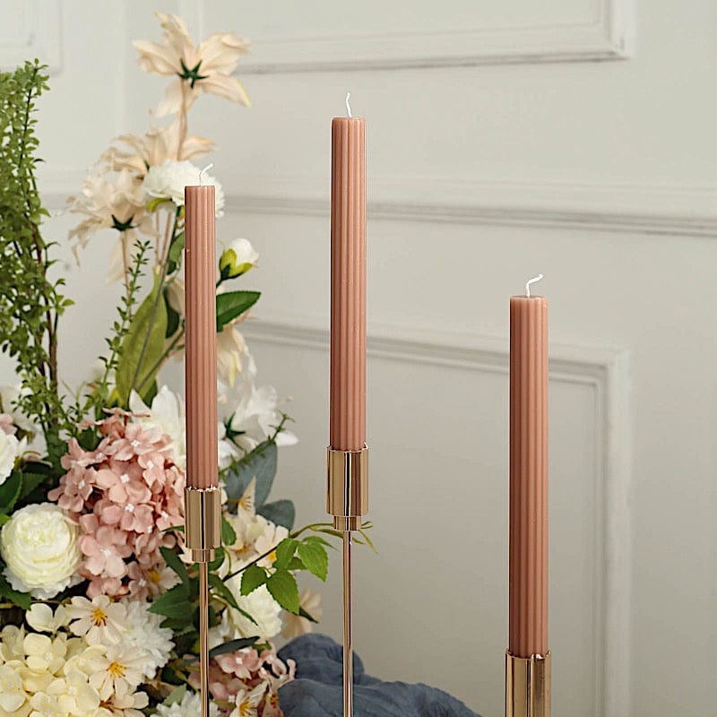 5 Ribbed Design 9" Unscented Premium Wax Taper Candles