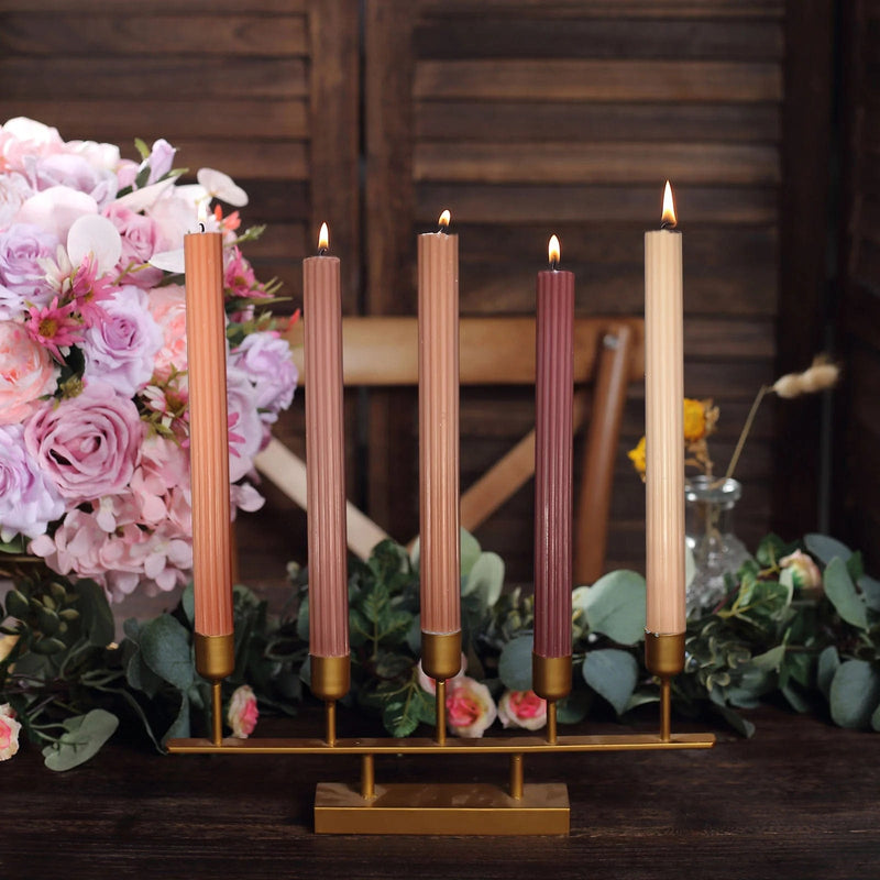 5 Ribbed Design 9" Unscented Premium Wax Taper Candles