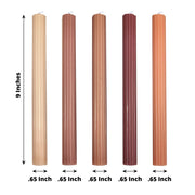 5 Ribbed Design 9" Unscented Premium Wax Taper Candles