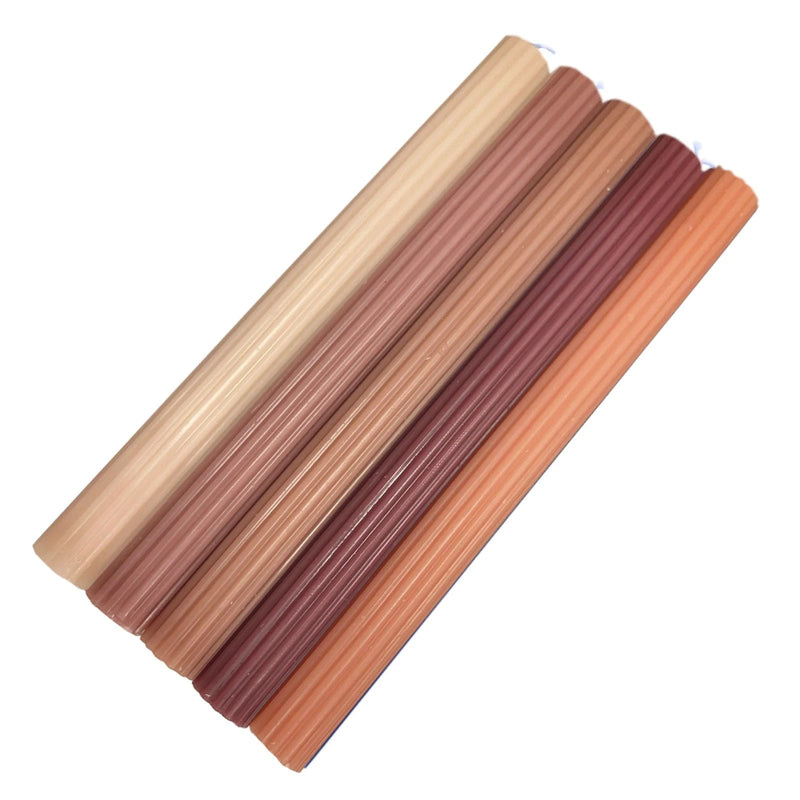 5 Ribbed Design 9" Unscented Premium Wax Taper Candles CAND_TP09_MIXNAT