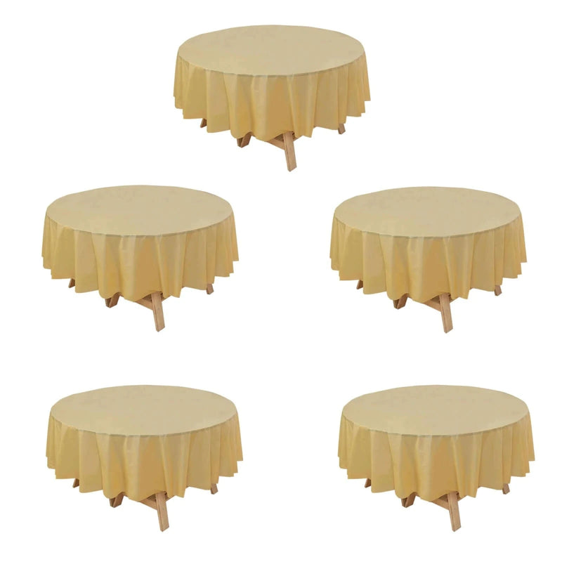 5 Round 84" Disposable  Plastic Table Cover Tablecloth TAB_PVC_R01_GOLD_PK