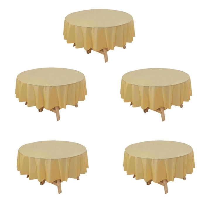 5 Round 84" Disposable  Plastic Table Cover Tablecloth TAB_PVC_R01_GOLD_PK