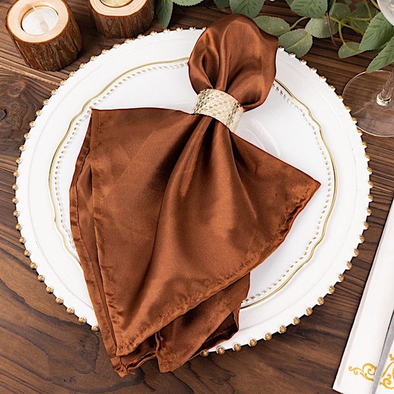 5 Satin Dinner Table Napkins 20" x 20" NAP_STN_BRN