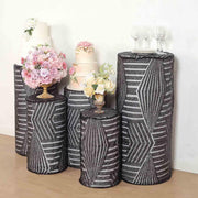 5 Sequin Mesh Cylinder Display Box Stand Covers with Geometric Pattern Embroidery