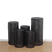 5 Sequin Mesh Cylinder Display Box Stand Covers with Geometric Pattern Embroidery