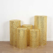 5 Sequin Mesh Cylinder Display Box Stand Covers with Geometric Pattern Embroidery