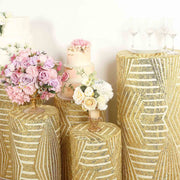 5 Sequin Mesh Cylinder Display Box Stand Covers with Geometric Pattern Embroidery