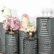 5 Sequin Mesh Cylinder Display Box Stand Covers with Geometric Pattern Embroidery