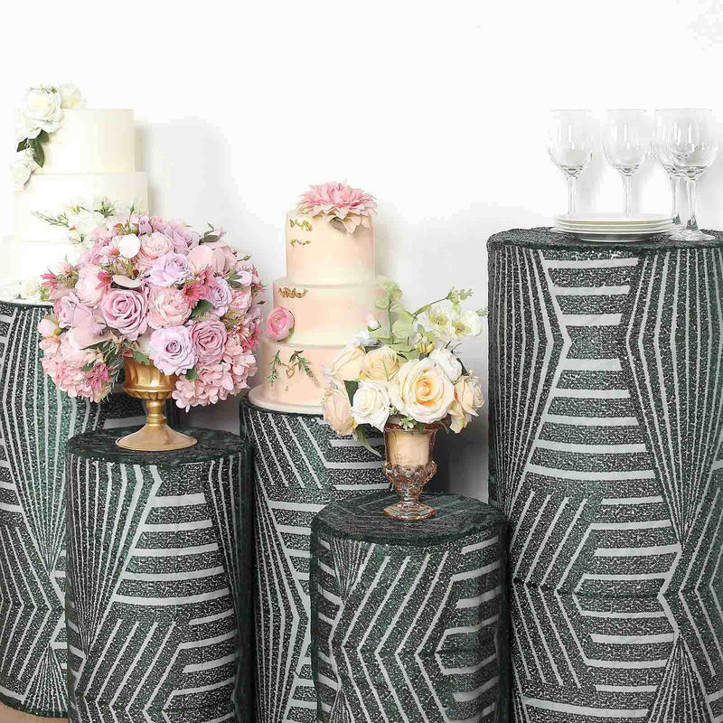 5 Sequin Mesh Cylinder Display Box Stand Covers with Geometric Pattern Embroidery