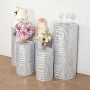 5 Sequin Mesh Cylinder Display Box Stand Covers with Geometric Pattern Embroidery