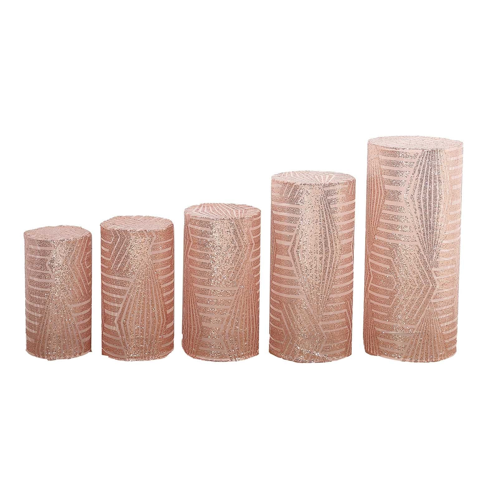 5 Sequin Mesh Cylinder Display Box Stand Covers with Geometric Pattern Embroidery PROP_BOX_006_02G_046