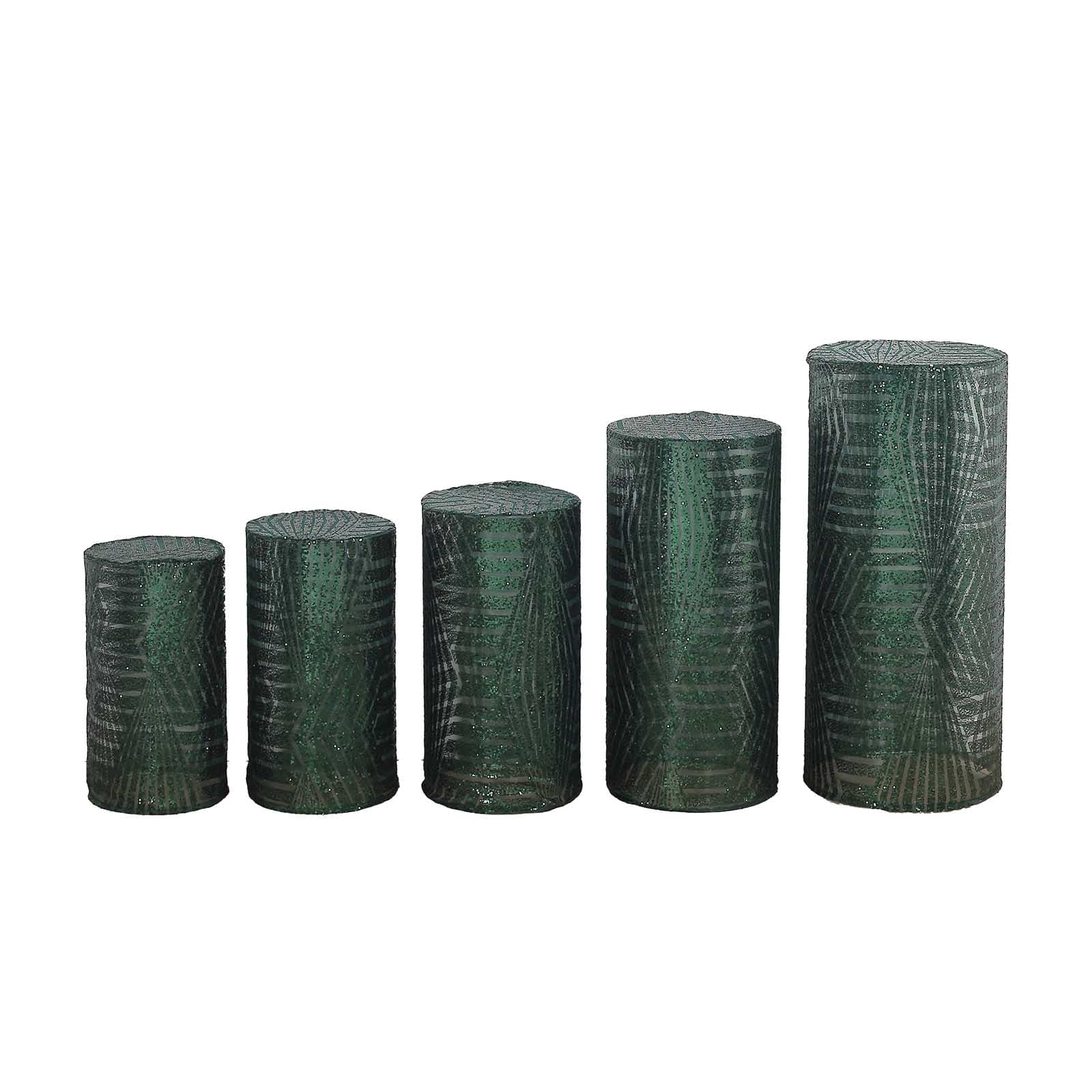 5 Sequin Mesh Cylinder Display Box Stand Covers with Geometric Pattern Embroidery PROP_BOX_006_02G_HUNT