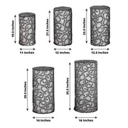 5 Sequin Mesh Cylinder Display Box Stand Covers with Leaf Vine Embroidery