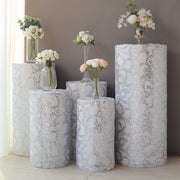 5 Sequin Mesh Cylinder Display Box Stand Covers with Leaf Vine Embroidery