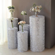 5 Sequin Mesh Cylinder Display Box Stand Covers with Leaf Vine Embroidery
