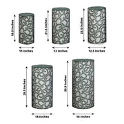 5 Sequin Mesh Cylinder Display Box Stand Covers with Leaf Vine Embroidery