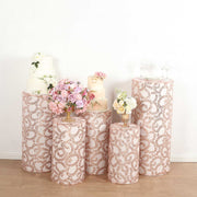 5 Sequin Mesh Cylinder Display Box Stand Covers with Leaf Vine Embroidery