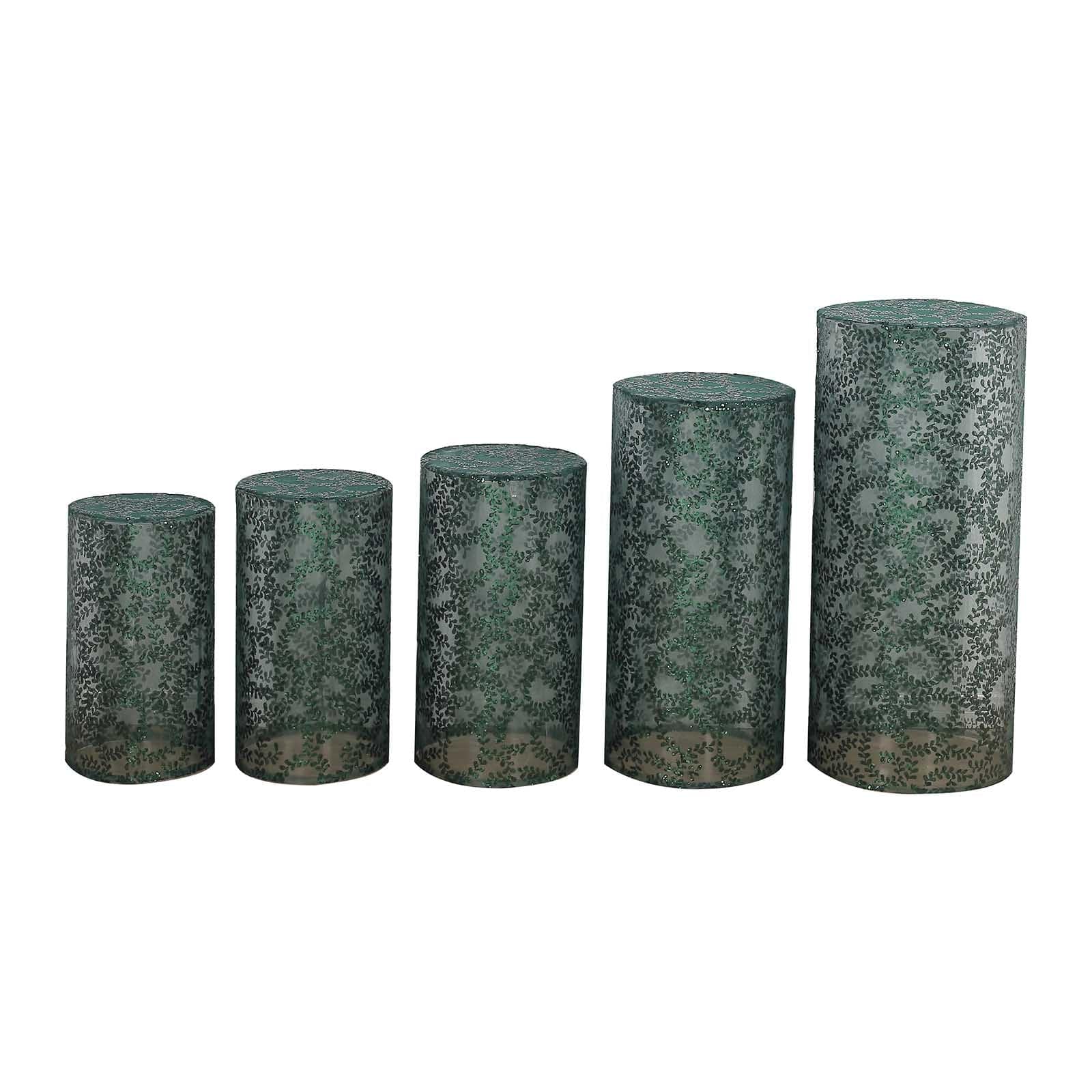 5 Sequin Mesh Cylinder Display Box Stand Covers with Leaf Vine Embroidery PROP_BOX_006_02_FLOR_HUNT