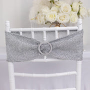 5 Shimmer Tinsel Spandex Chair Sashes with Silver Rhinestone Buckles