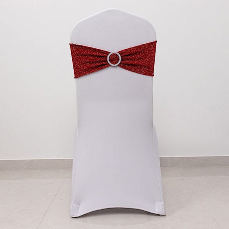 5 Shimmer Tinsel Spandex Chair Sashes with Silver Rhinestone Buckles