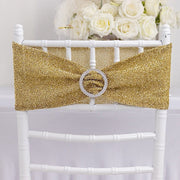 5 Shimmer Tinsel Spandex Chair Sashes with Silver Rhinestone Buckles