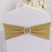 5 Shimmer Tinsel Spandex Chair Sashes with Silver Rhinestone Buckles