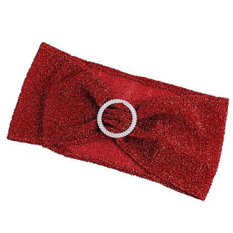 5 Shimmer Tinsel Spandex Chair Sashes with Silver Rhinestone Buckles SASH_2303_RED