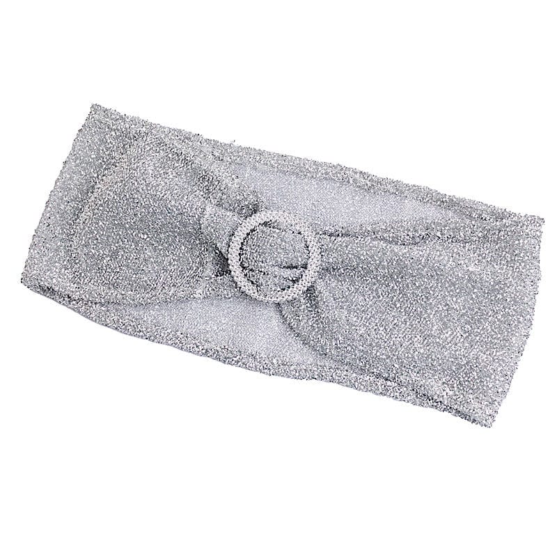 5 Shimmer Tinsel Spandex Chair Sashes with Silver Rhinestone Buckles SASH_2303_SILV