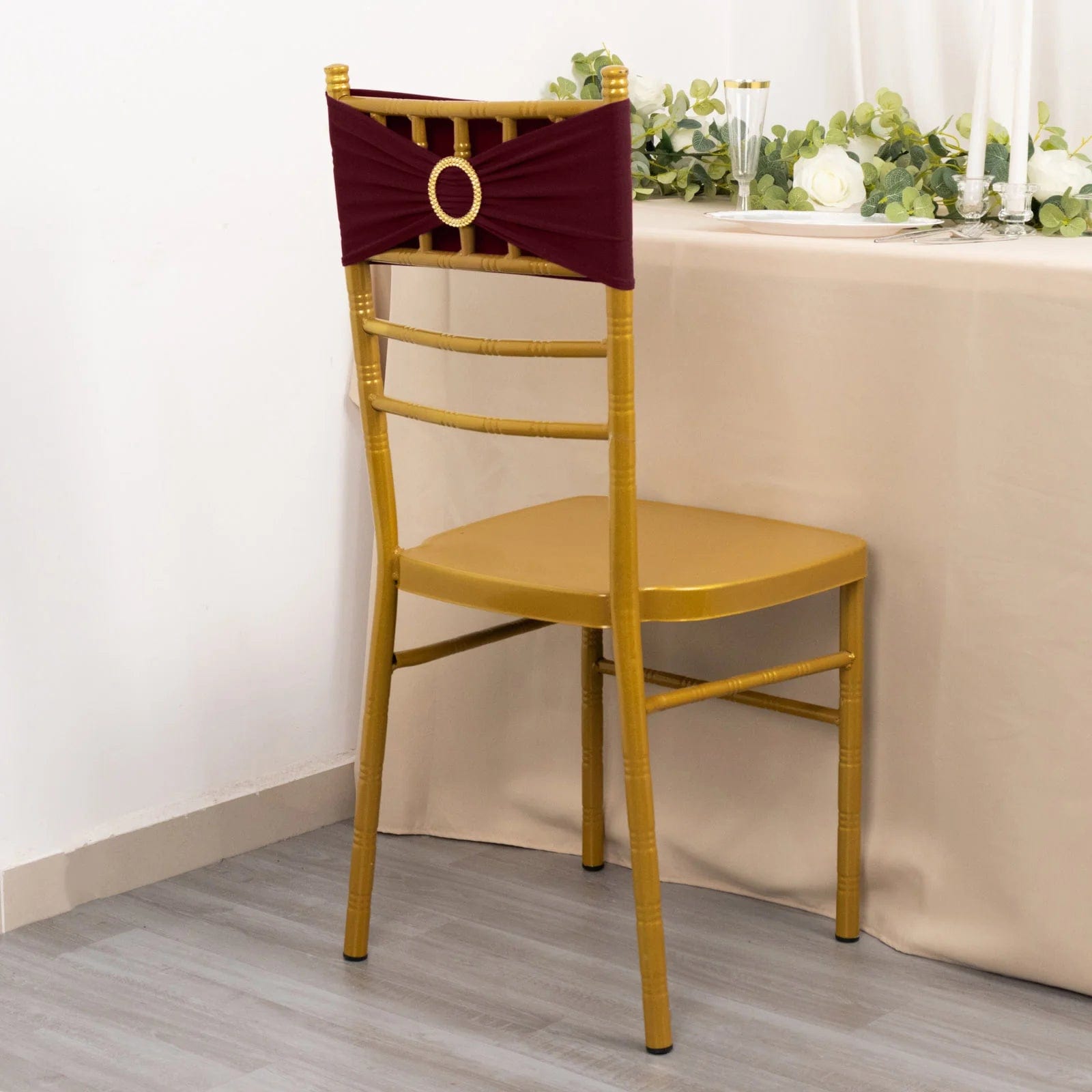 5 Spandex Chair Sashes with Gold Rhinestone Buckles