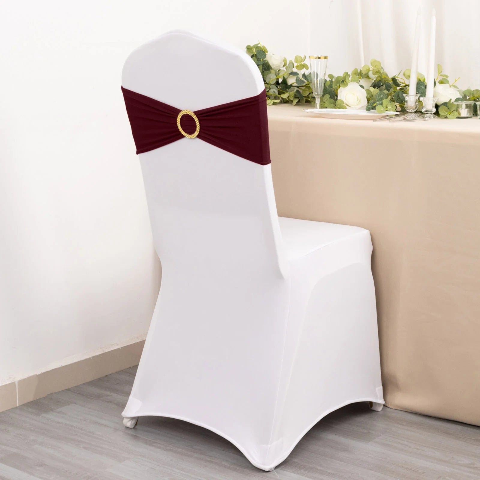 5 Spandex Chair Sashes with Gold Rhinestone Buckles