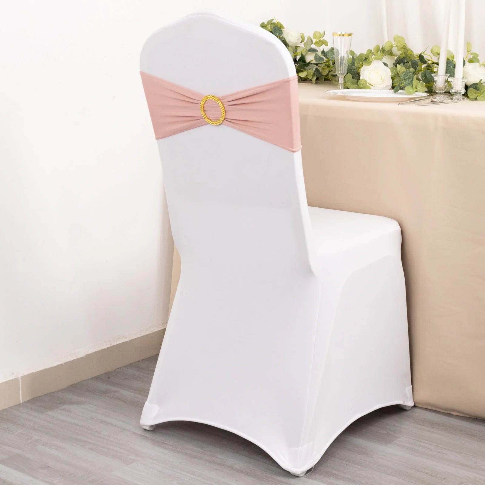 5 Spandex Chair Sashes with Gold Rhinestone Buckles