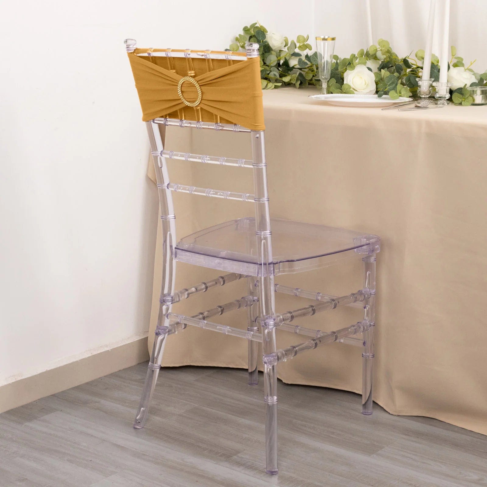 5 Spandex Chair Sashes with Gold Rhinestone Buckles