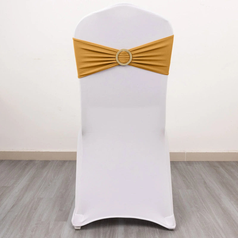 5 Spandex Chair Sashes with Gold Rhinestone Buckles