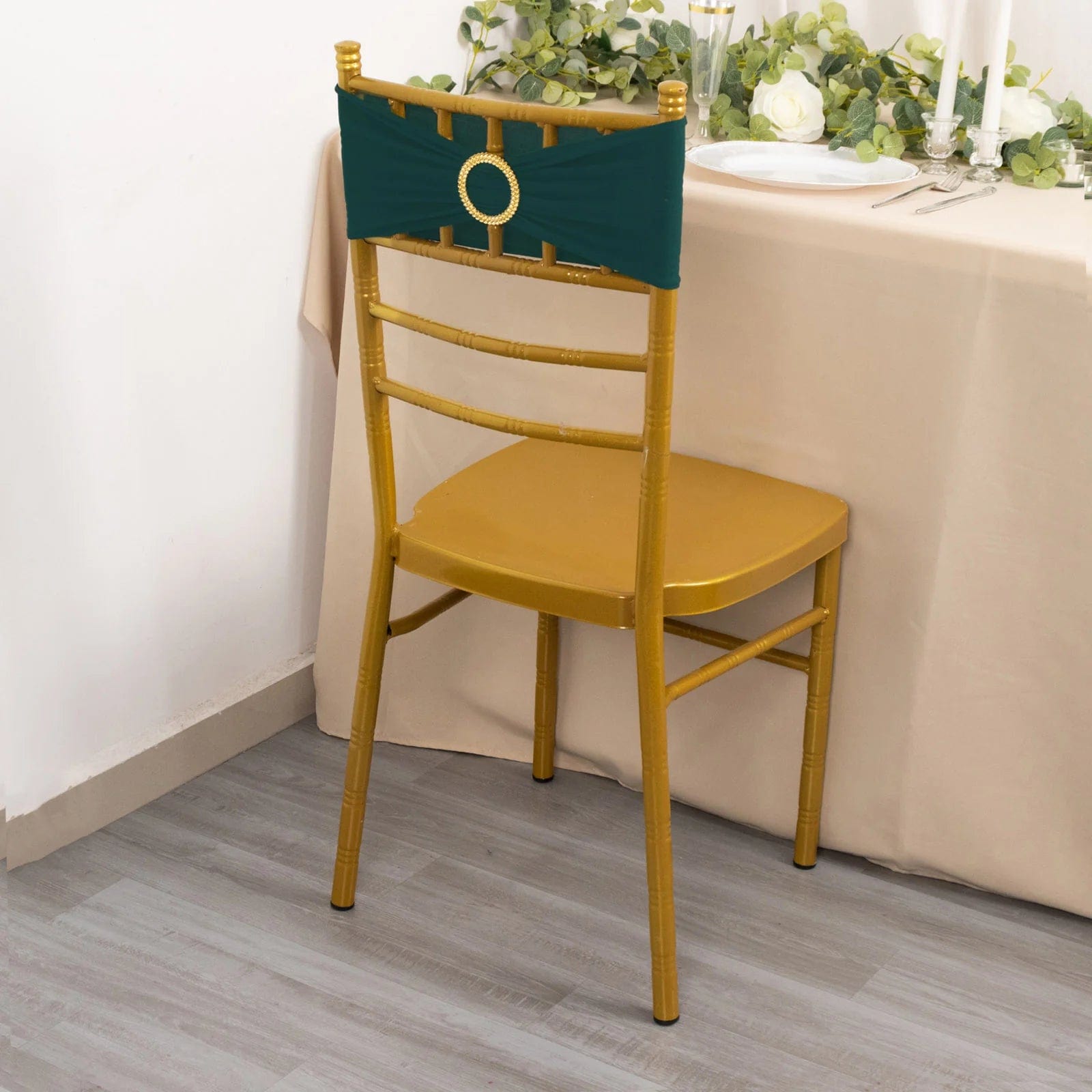 5 Spandex Chair Sashes with Gold Rhinestone Buckles