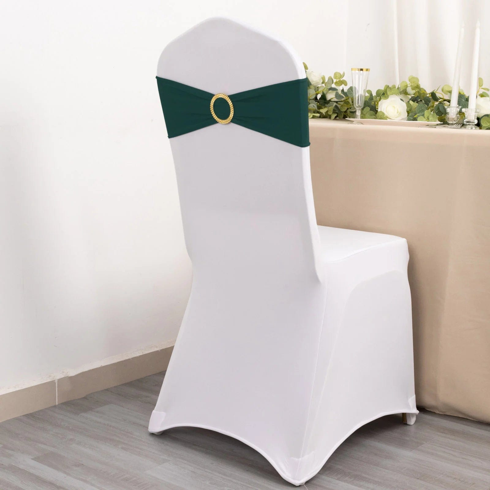 5 Spandex Chair Sashes with Gold Rhinestone Buckles