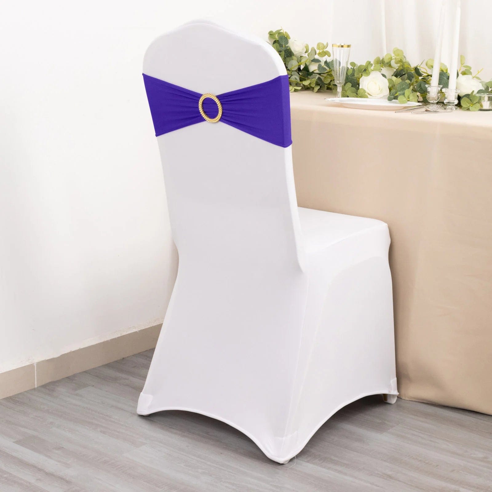 5 Spandex Chair Sashes with Gold Rhinestone Buckles