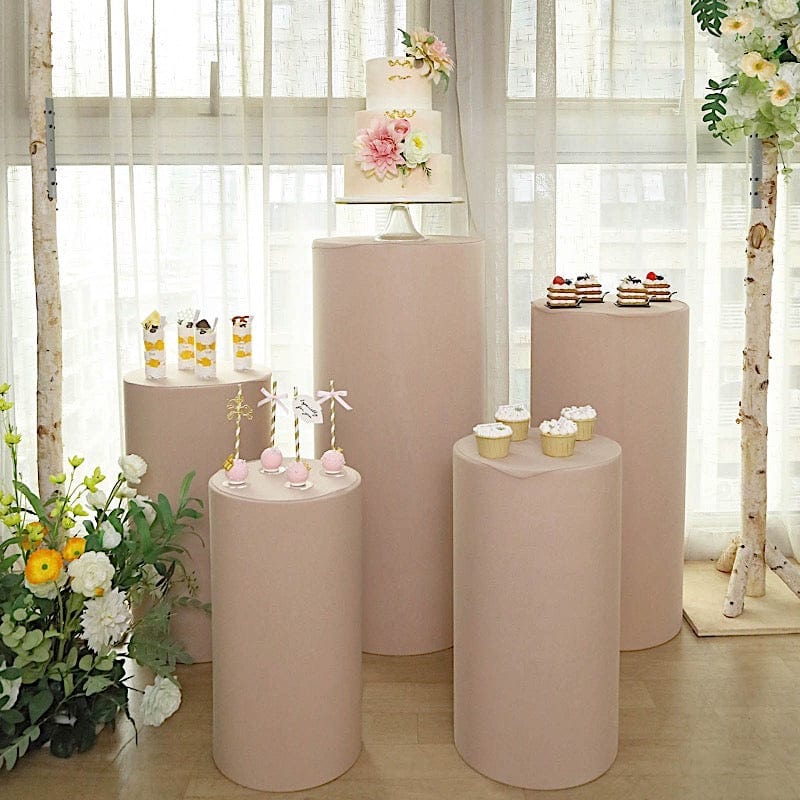 5 Spandex Cylinder Plinth Display Boxes Pedestal Stand Covers