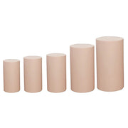 5 Spandex Cylinder Plinth Display Boxes Pedestal Stand Covers PROP_BOX_006_SPX_NUDE