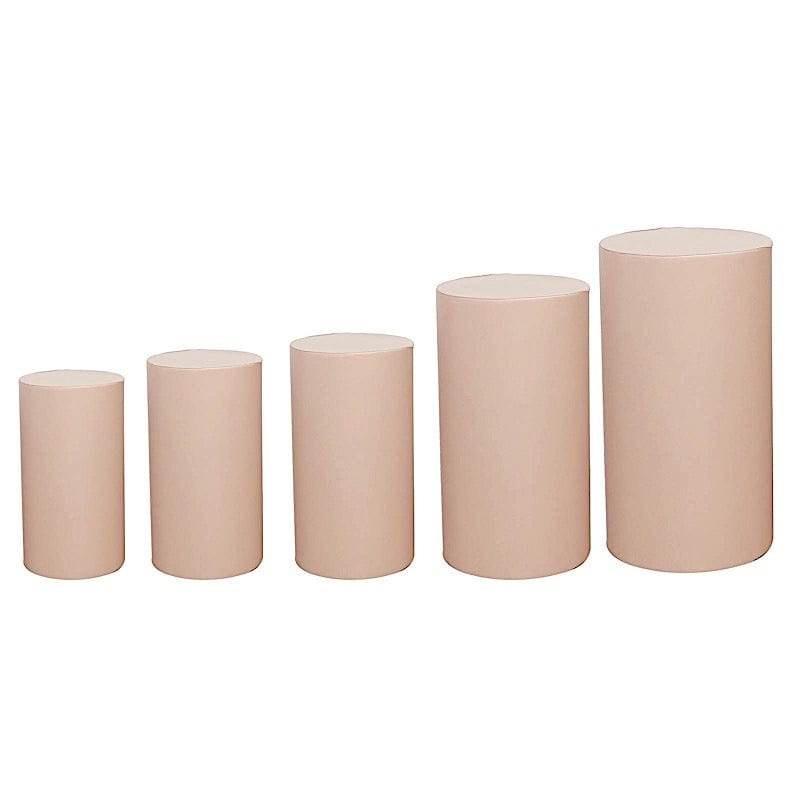 5 Spandex Cylinder Plinth Display Boxes Pedestal Stand Covers PROP_BOX_006_SPX_NUDE