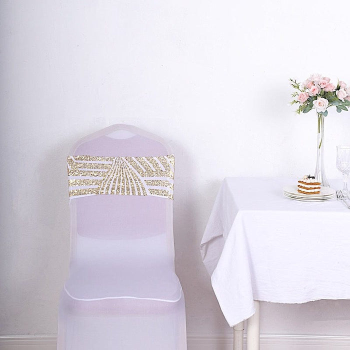 5 Spandex Stretchable Chair Sashes with Geometric Sequins