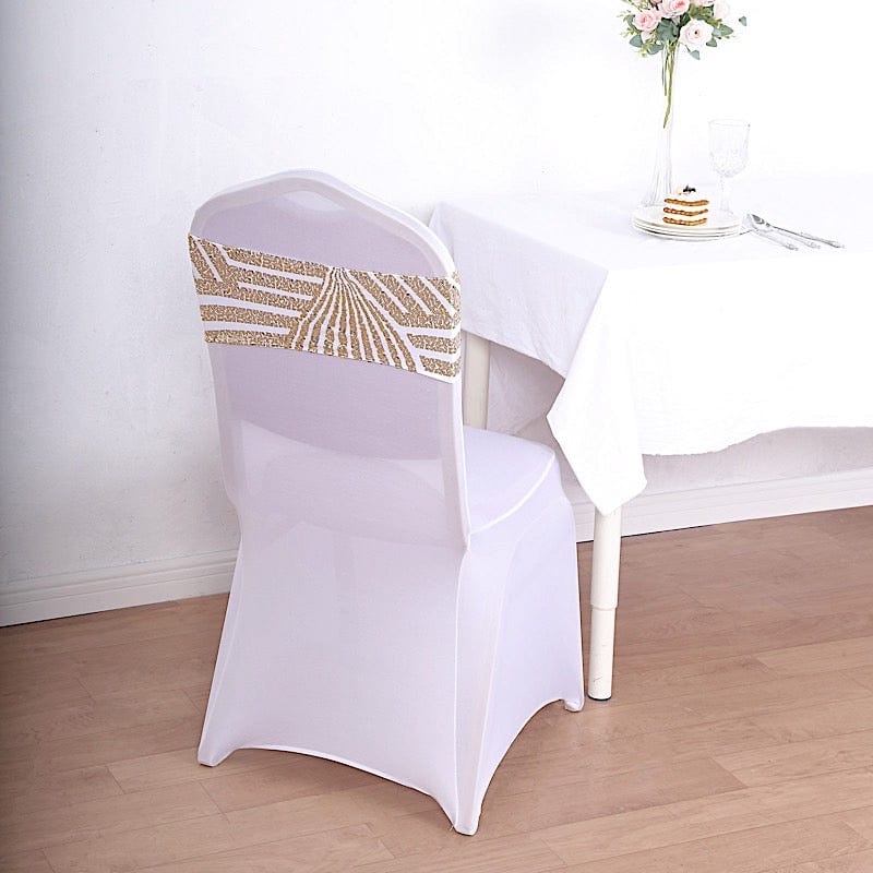 5 Spandex Stretchable Chair Sashes with Geometric Sequins