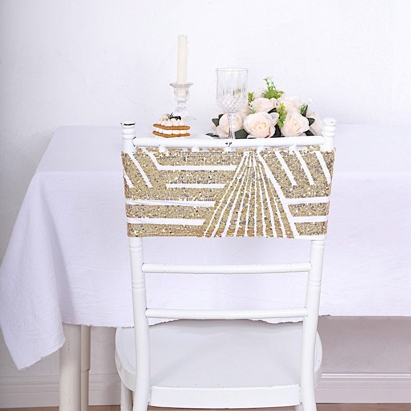 5 Spandex Stretchable Chair Sashes with Geometric Sequins