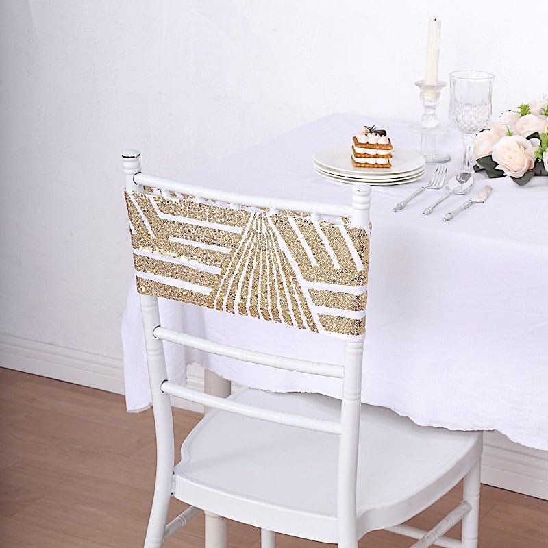 5 Spandex Stretchable Chair Sashes with Geometric Sequins